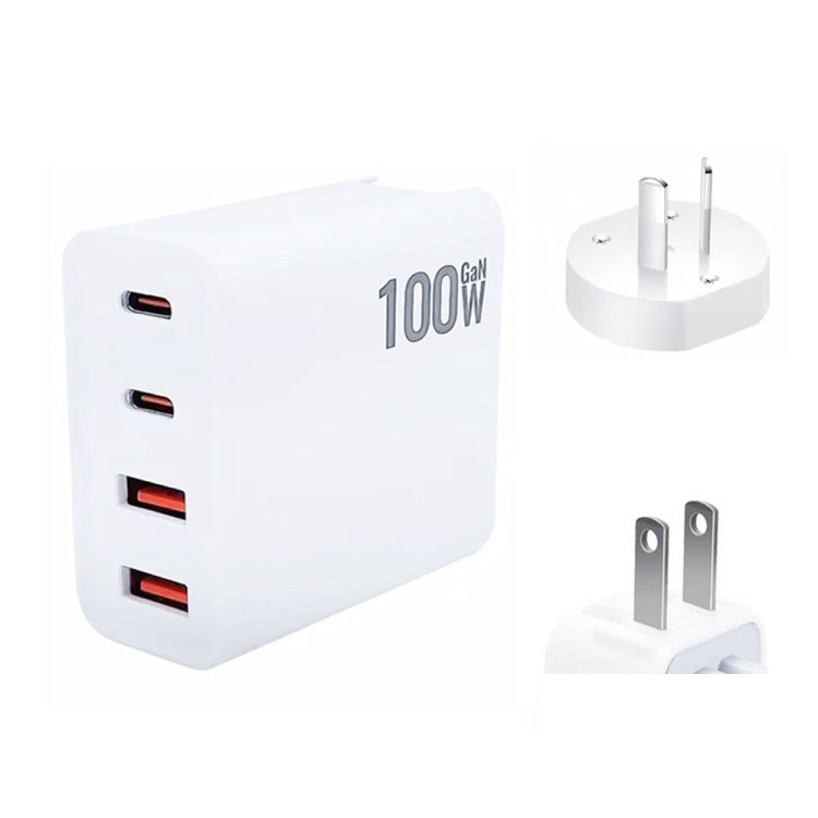 GaN 100W Dual USB + Dual USB-C/Type-C Multi Port Charger with 2m Type-C to Type-C Data Cable Set US / AU Plug