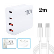 GaN 100W Dual USB + Dual USB-C/Type-C Multi Port Charger with 2m Type-C to Type-C Data Cable Set US / AU Plug