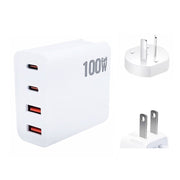 GaN 100W Dual USB + Dual USB-C/Type-C Multi Port Charger with 2m Type-C to Type-C Data Cable Set US / AU Plug