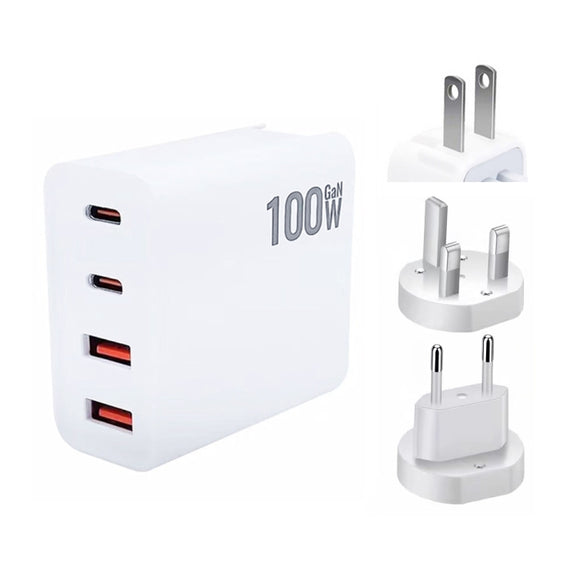 GaN 100W Dual USB + Dual USB-C/Type-C Multi Port Charger with 2m Type-C to Type-C Data Cable Set US / EU / UK Plug