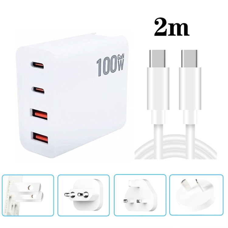 GaN 100W Dual USB + Dual USB-C/Type-C Multi Port Charger with 2m Type-C to Type-C Data Cable Set US / EU / UK / AU Plug