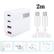 GaN 100W Dual USB + Dual USB-C/Type-C Multi Port Charger with 2m Type-C to Type-C Data Cable Set US / EU / UK / AU Plug - free shipping - PMC Jewellery - Order now!