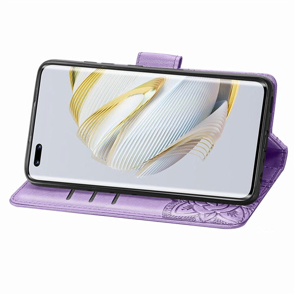 For Huawei Nova 10 Pro Butterfly Love Flower Embossed Leather Phone Case(Lavender)