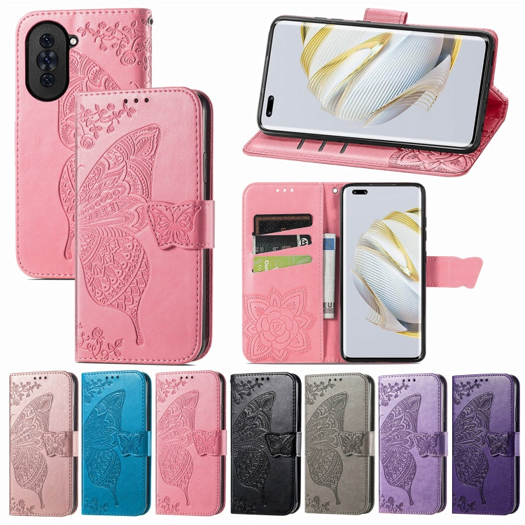 For Huawei Nova 10 Pro Butterfly Love Flower Embossed Leather Phone Case(Lavender)