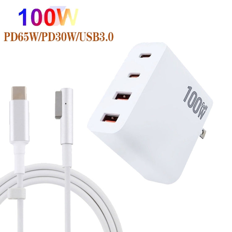 GaN 100W Dual USB+Dual USB-C/Type-C Multi Port Charger with  1.8m Type-C to MagSafe 1 / L Header Data Cable US Plug