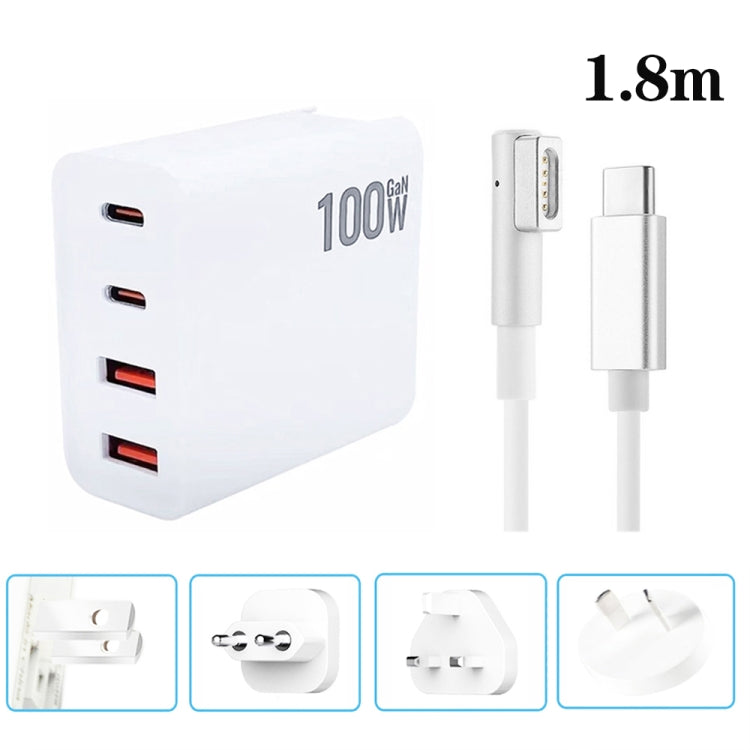 GaN 100W Dual USB+Dual USB-C/Type-C Multi Port Charger with  1.8m Type-C to MagSafe 1 / L Header Data Cable US / EU / UK / AU Plug