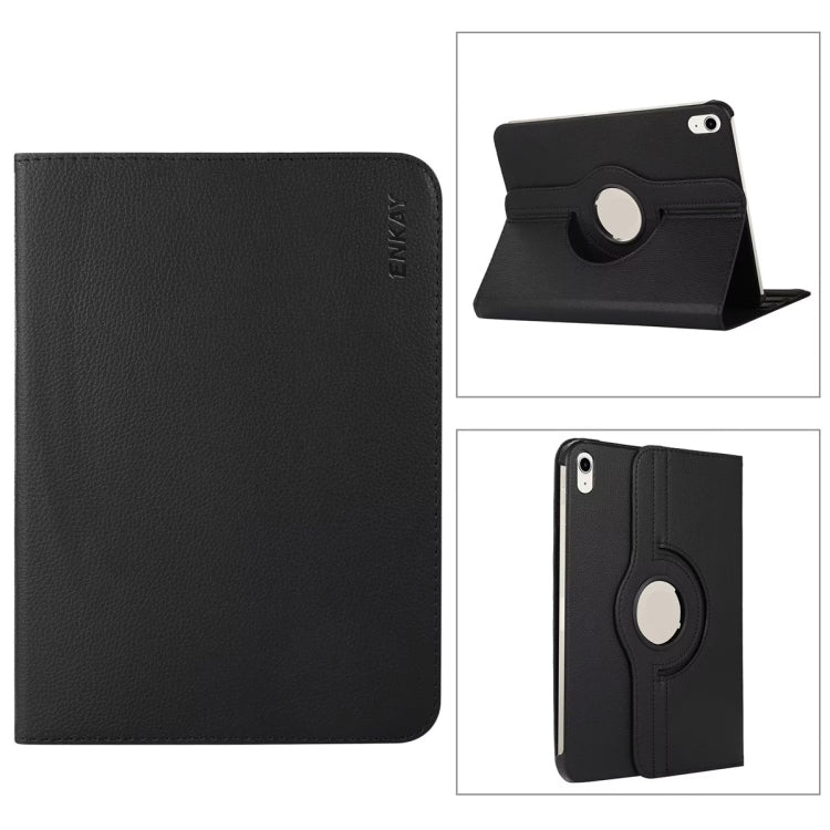 For iPad 2025 / 2022 ENKAY Hat-Prince 360 Degree Rotation Litchi Leather Smart Tablet Case(Black)