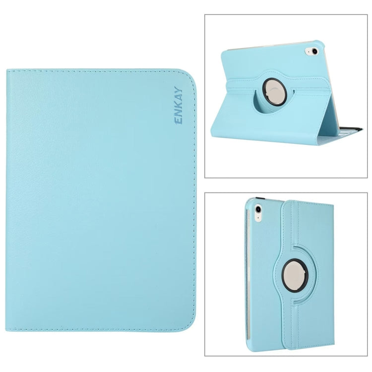 For iPad 2025 / 2022 ENKAY Hat-Prince 360 Degree Rotation Litchi Leather Smart Tablet Case(Light Blue)