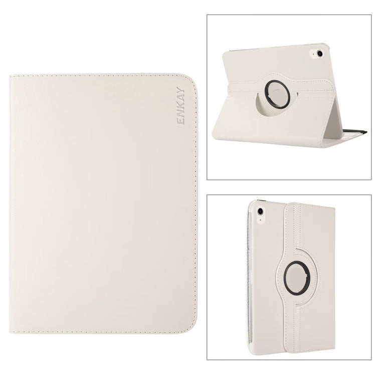 For iPad 2025 / 2022 ENKAY Hat-Prince 360 Degree Rotation Litchi Leather Smart Tablet Case(White)