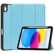 For iPad 2025 / 2022 ENKAY TPU Back Cover Smart Leather Stand Tablet Case with Pen Slot(Light Blue)