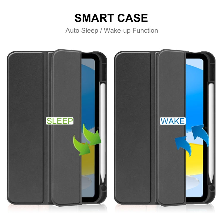 For iPad 2025 / 2022 ENKAY TPU Back Cover Smart Leather Stand Tablet Case with Pen Slot(Light Blue)