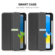 For iPad 2025 / 2022 ENKAY TPU Back Cover Smart Leather Stand Tablet Case with Pen Slot(Light Blue)