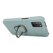 For Xiaomi Poco M3 Ring Holder Litchi Texture Genuine Leather Phone Case(Cyan)
