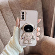 For Samsung Galaxy S21 5G Plating Astronaut Holder Phone Case(Pink) - Galaxy S21 5G Cases by PMC TechLife | Online Shopping South Africa | PMC TechLife