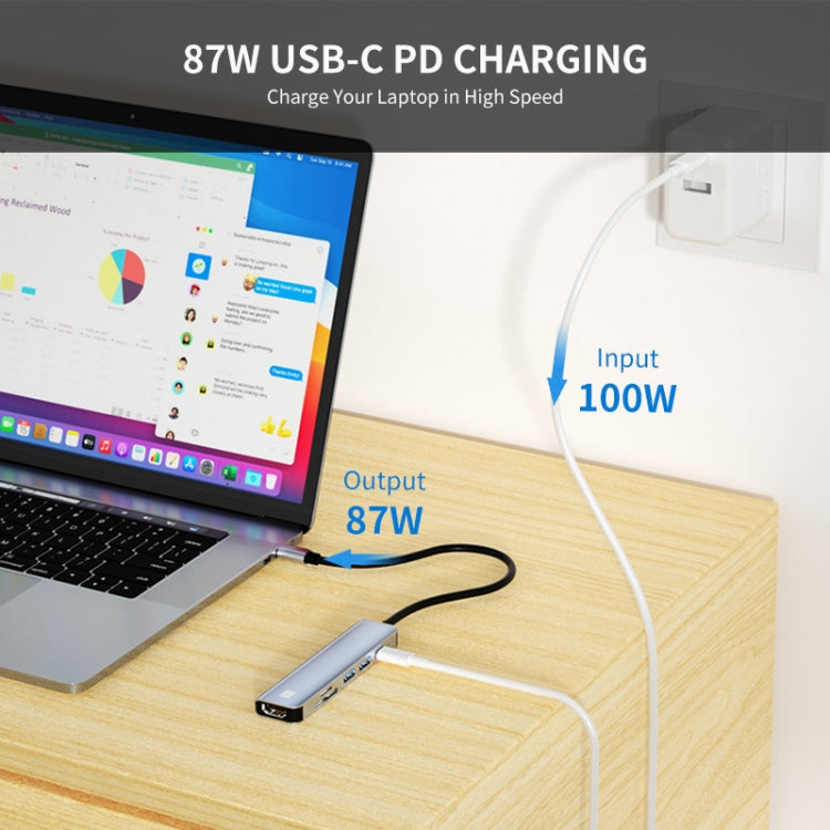 JUNSUNMAY 6 in 1 Type-C to 4K HDMI Docking Station Adapter USB-C PD Quick Charge Hub SD/TF Card Reader