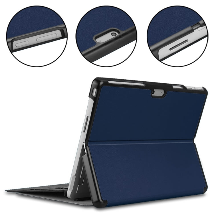 For Microsoft Surface Pro 9 JUNSUNMAY Custer Solid Color 3-Fold Stand Leather Tablet Case(Dark Blue)