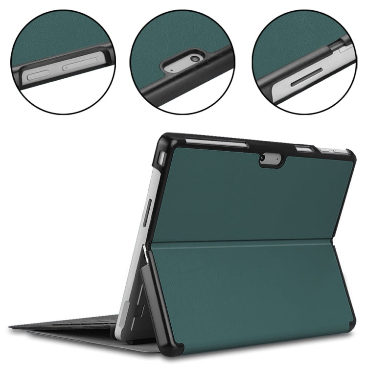 For Microsoft Surface Pro 9 JUNSUNMAY Custer Solid Color 3-Fold Stand Leather Tablet Case(Dark Green)