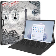 For Microsoft Surface Pro 9 / 10 / 11 JUNSUNMAY Custer Painted Stand Leather Tablet Case(Retro Tower)