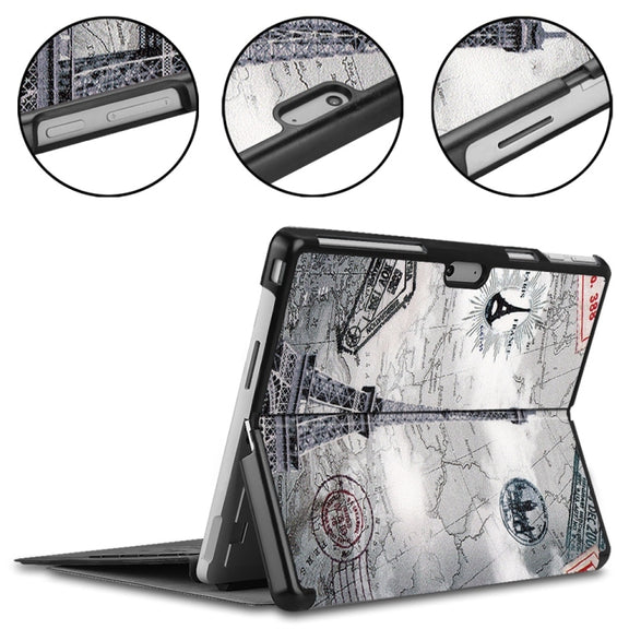 For Microsoft Surface Pro 9 / 10 / 11 JUNSUNMAY Custer Painted Stand Leather Tablet Case(Retro Tower)