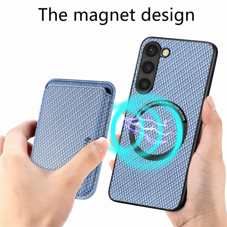For Samsung Galaxy S23 5G Carbon Fiber Leather Card Magsafe Case(Blue)