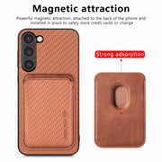 For Samsung Galaxy S23 5G Carbon Fiber Leather Card Magsafe Case(Brown)