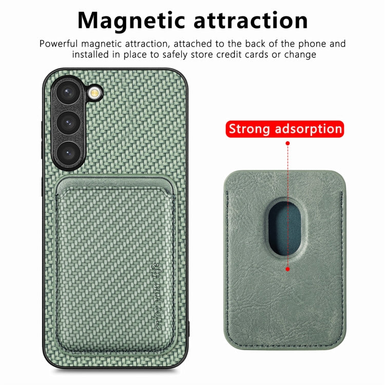 For Samsung Galaxy S23 5G Carbon Fiber Leather Card Magsafe Case(Green)