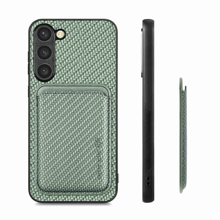 For Samsung Galaxy S23 5G Carbon Fiber Leather Card Magsafe Case(Green)