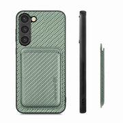 For Samsung Galaxy S23 5G Carbon Fiber Leather Card Magsafe Case(Green)