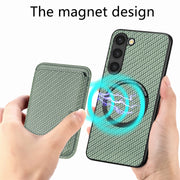 For Samsung Galaxy S23 5G Carbon Fiber Leather Card Magsafe Case(Green)