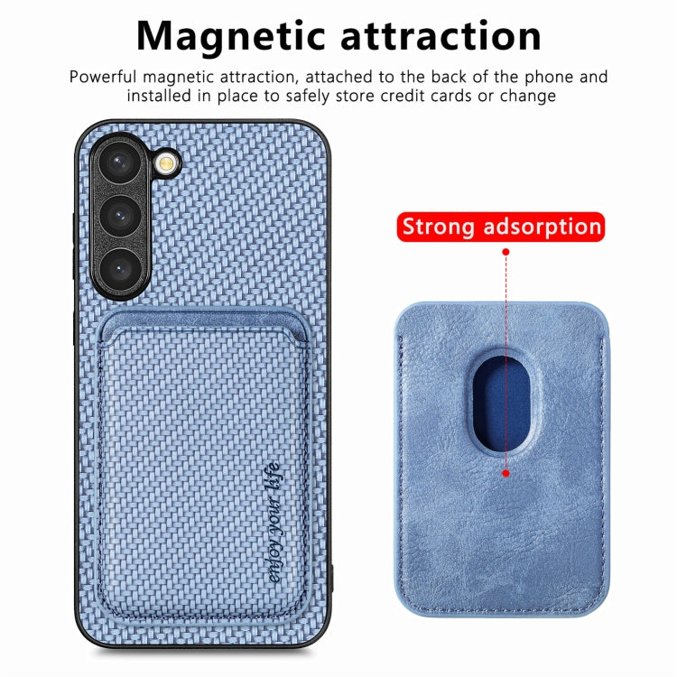For Samsung Galaxy S23+ 5G Carbon Fiber Leather Card Magsafe Case(Blue)