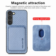 For Samsung Galaxy S23+ 5G Carbon Fiber Leather Card Magsafe Case(Blue)
