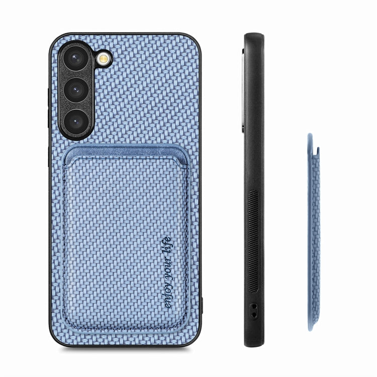For Samsung Galaxy S23+ 5G Carbon Fiber Leather Card Magsafe Case(Blue)