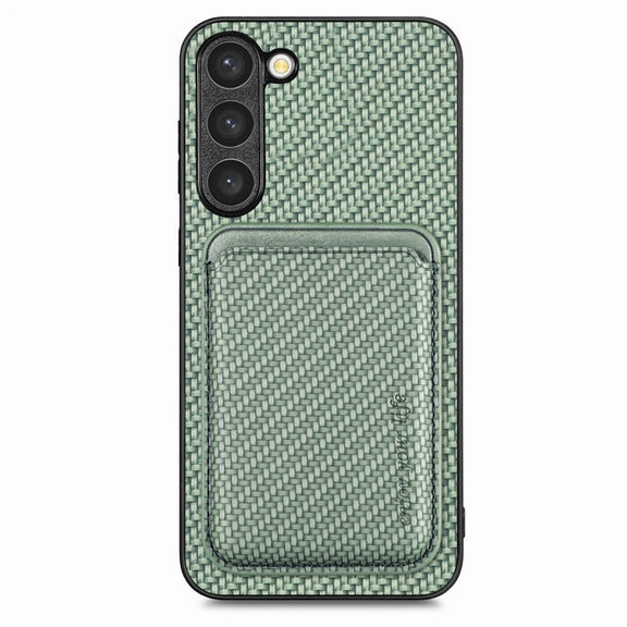 For Samsung Galaxy S23+ 5G Carbon Fiber Leather Card Magsafe Case(Green)