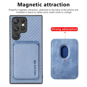 For Samsung Galaxy S23 Ultra 5G Carbon Fiber Leather Card Magsafe Case(Blue)