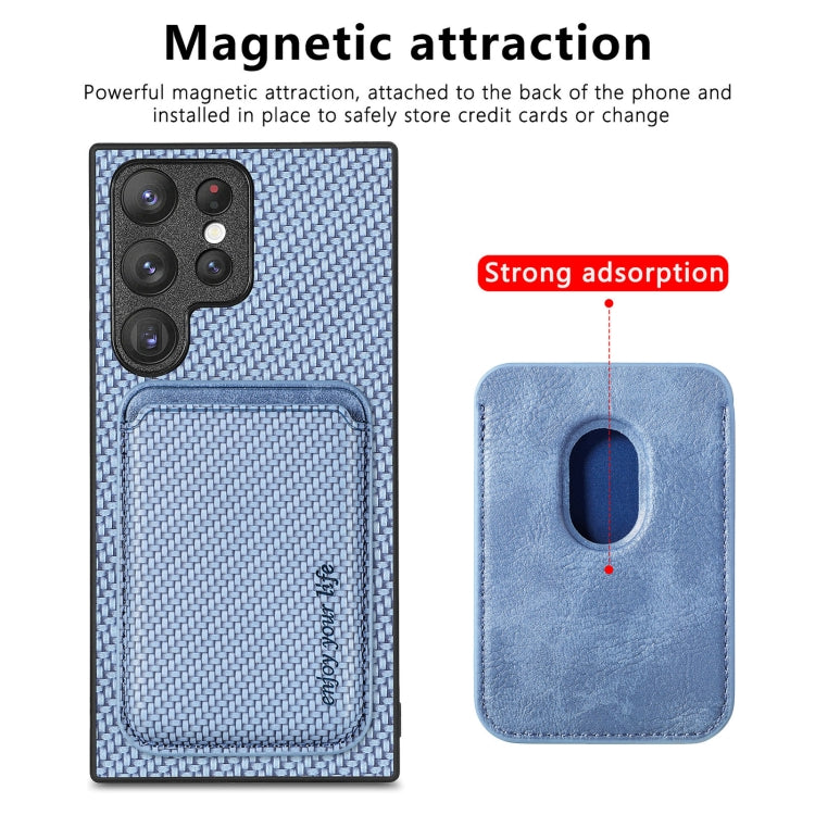 For Samsung Galaxy S23 Ultra 5G Carbon Fiber Leather Card Magsafe Case(Blue)
