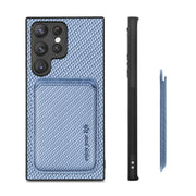 For Samsung Galaxy S23 Ultra 5G Carbon Fiber Leather Card Magsafe Case(Blue)
