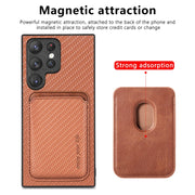 For Samsung Galaxy S23 Ultra 5G Carbon Fiber Leather Card Magsafe Case(Brown)