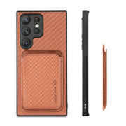 For Samsung Galaxy S23 Ultra 5G Carbon Fiber Leather Card Magsafe Case(Brown)