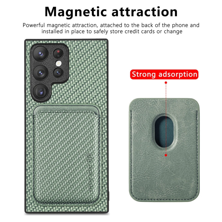 For Samsung Galaxy S23 Ultra 5G Carbon Fiber Leather Card Magsafe Case(Green)