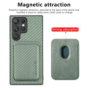 For Samsung Galaxy S23 Ultra 5G Carbon Fiber Leather Card Magsafe Case(Green)