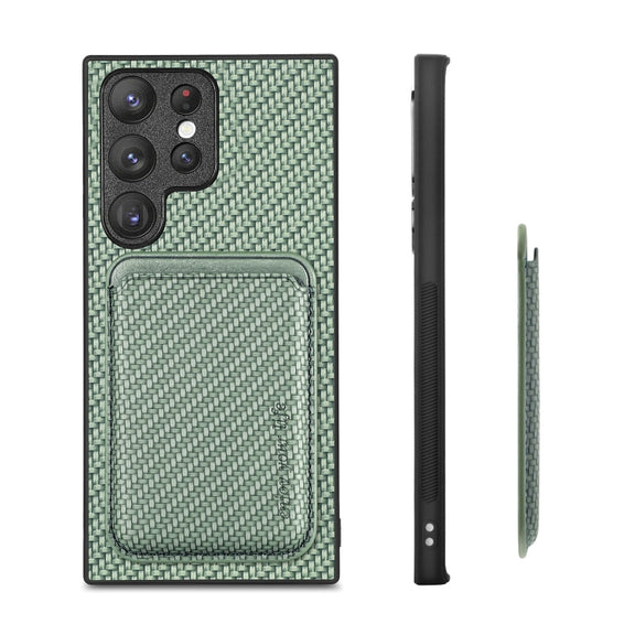 For Samsung Galaxy S23 Ultra 5G Carbon Fiber Leather Card Magsafe Case(Green)