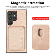 For Samsung Galaxy S23 Ultra 5G Carbon Fiber Leather Card Magsafe Case(Khaki)