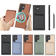 For Samsung Galaxy S23 Ultra 5G Carbon Fiber Leather Card Magsafe Case(Green)
