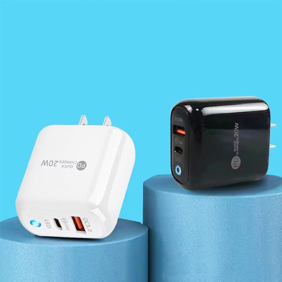 PD04 PD20W Type-C + QC18W USB Mobile Phone Charger with LED Indicator, US Plug(Black)