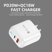 PD04 PD20W Type-C + QC18W USB Mobile Phone Charger with LED Indicator, US Plug(White)