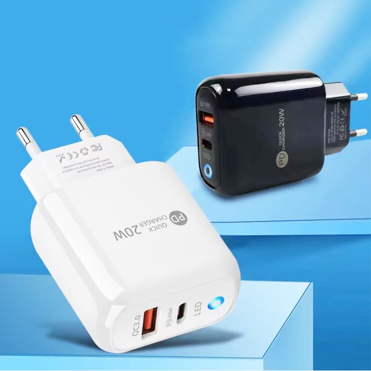 PD04 PD20W Type-C + QC18W USB Mobile Phone Charger with LED Indicator, EU Plug(Black)