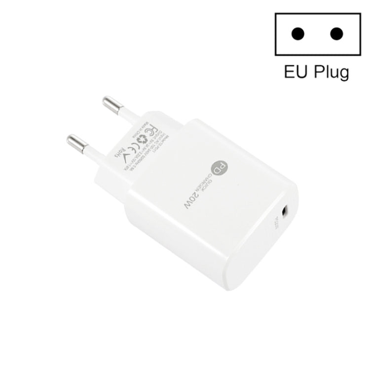 PD11 Mini Single Port PD3.0 USB-C / Type-C 20W Fast Charger for iPhone / iPad Series, EU Plug(White)