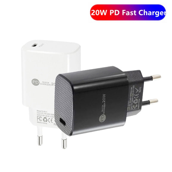 PD11 Mini Single Port PD3.0 USB-C / Type-C 20W Fast Charger for iPhone / iPad Series, EU Plug(Black)