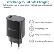 PD11 Mini Single Port PD3.0 USB-C / Type-C 20W Fast Charger for iPhone / iPad Series, EU Plug(Black)