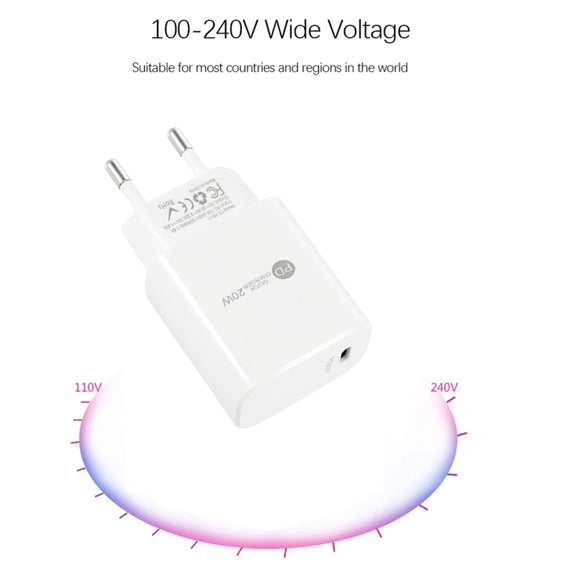 PD11 Mini Single Port PD3.0 USB-C / Type-C 20W Fast Charger for iPhone / iPad Series, EU Plug(Black)